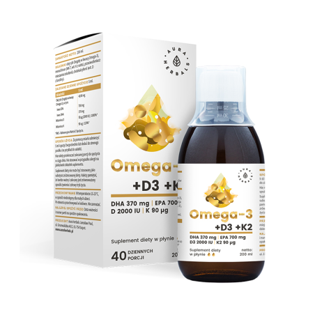 Aura Herbals Omega-3 + D3 + K2 200ml - wsparcie serca, odporności i kości