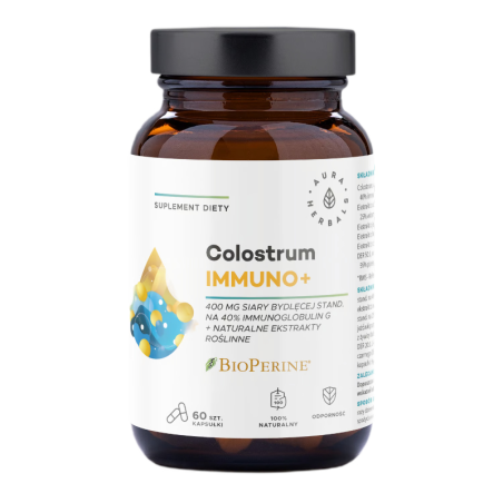 Aura Herbals Colostrum Immuno + BioPerine - Odporność i Energia