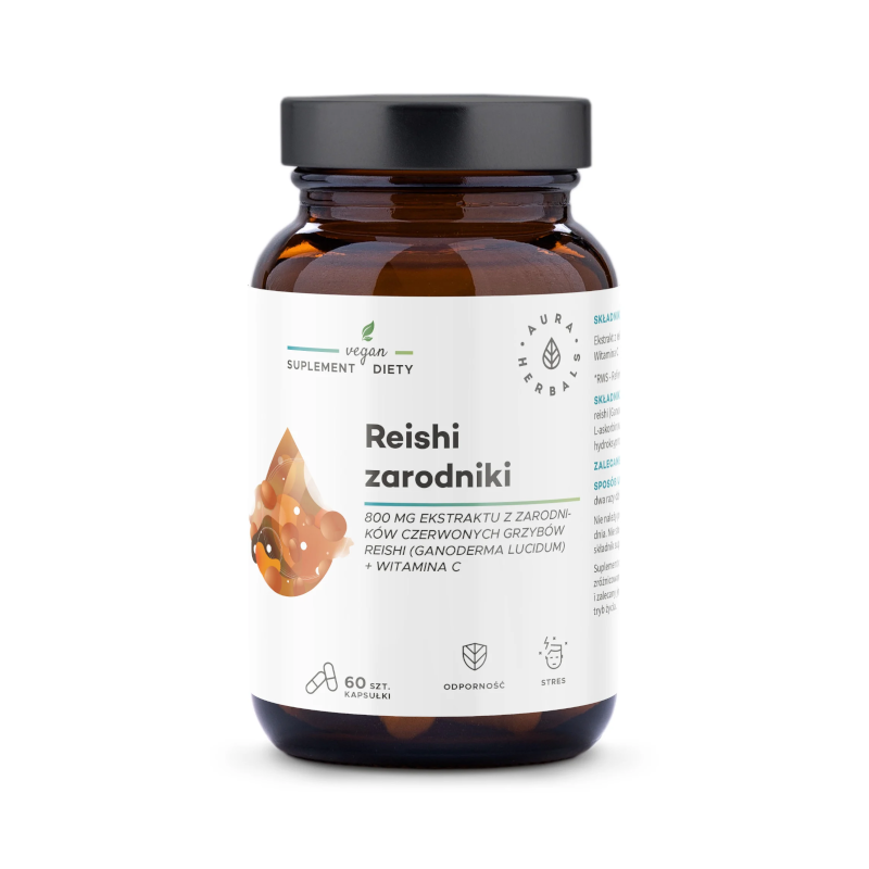Aura Herbals Reishi 800 mg + Witamina C - Suplement na odporność