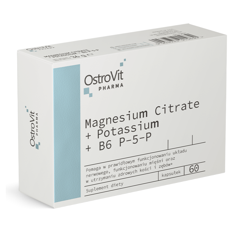 OstroVit Magnesium Citrate + Potassium + B6 60 kaps - Skurcze, Mięśnie, Energia