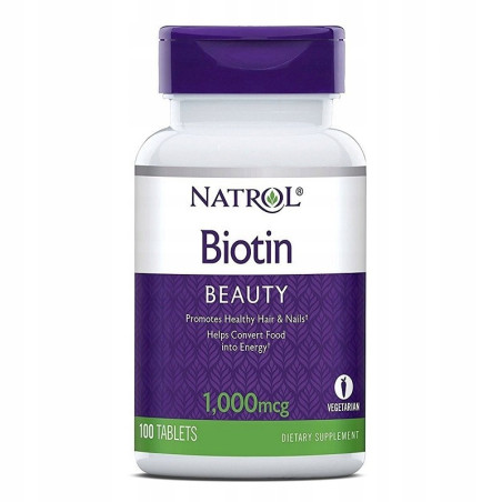Natrol Biotin 1000mcg 100tab - Włosy, Skóra, Paznokcie