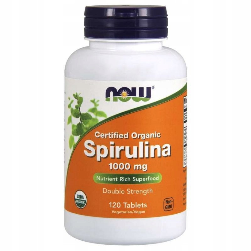 NOW Foods Spirulina Organic 1000mg 120tab - Suplement diety dla wegan i osób starszych