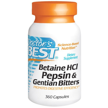 Doctor's Best Betaine HCl Pepsin & Gentian Bitters 360 kaps - Wsparcie Trawienia