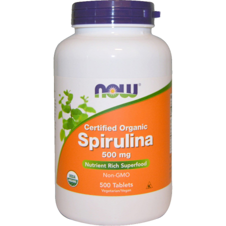 NOW Foods Spirulina Organic 500mg 500tab - Naturalne źródło białka i witamin